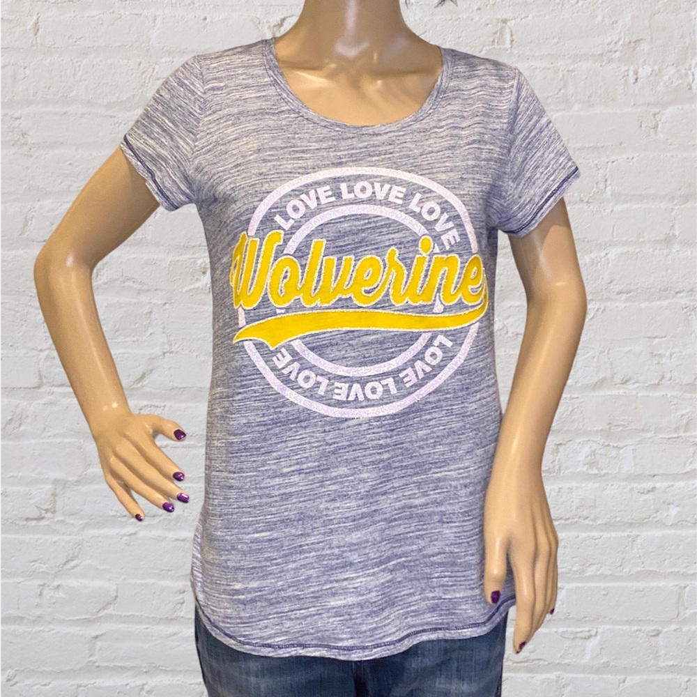 5th & Ocean Michigan Tee "Love Love Love Wolverines" Glitter Tee Shirt Sz Medium